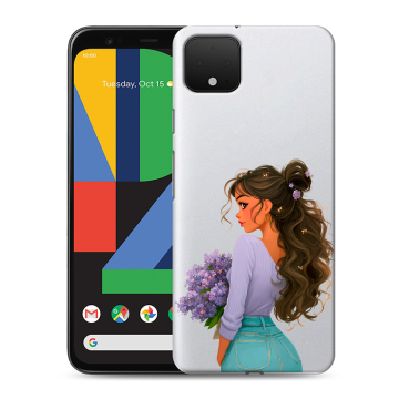 Силиконовый чехол на Google Pixel 4 XL с принтом девушка цветы