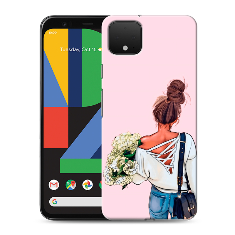 Пластиковый чехол на Google Pixel 4 XL с принтом Девушка и букет Пластиковый чехол на Google Pixel 4 XL с принтом Девушка и букет