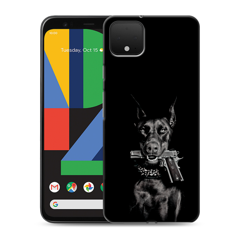 Пластиковый чехол на Google Pixel 4 XL с принтом Доберман и пистолет Пластиковый чехол на Google Pixel 4 XL с принтом Доберман и пистолет