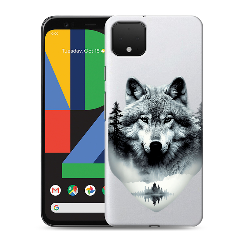 Силиконовый чехол на Google Pixel 4 XL с принтом Волк в лесу Силиконовый чехол на Google Pixel 4 XL с принтом Волк в лесу