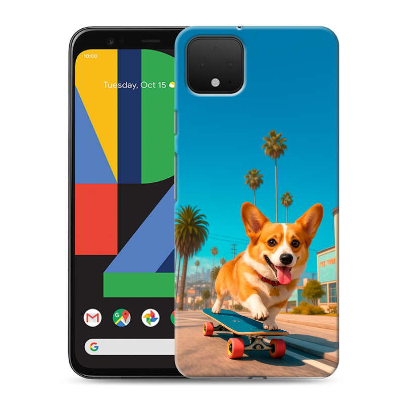 Силиконовый чехол на Google Pixel 4 XL с принтом Корги на скейте Силиконовый чехол на Google Pixel 4 XL с принтом Корги на скейте