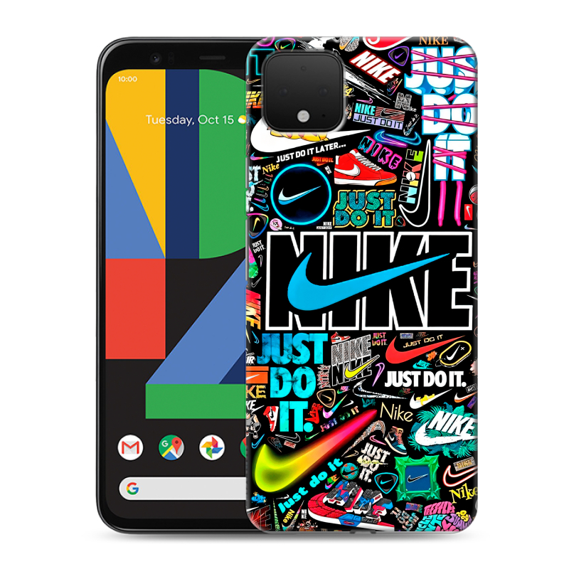 Пластиковый чехол на Google Pixel 4 XL с принтом найк nike черный Пластиковый чехол на Google Pixel 4 XL с принтом найк nike черный
