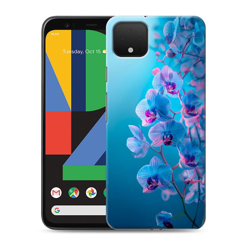 Силиконовый чехол на Google Pixel 4 XL с принтом голубые орхидеи Силиконовый чехол на Google Pixel 4 XL с принтом голубые орхидеи