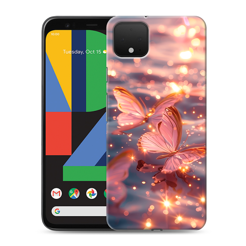 Силиконовый чехол на Google Pixel 4 XL с принтом бабочки розовые Силиконовый чехол на Google Pixel 4 XL с принтом бабочки розовые