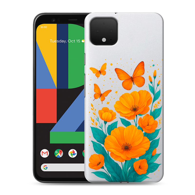 Силиконовый чехол на Google Pixel 4 XL с принтом цветы бабочки Силиконовый чехол на Google Pixel 4 XL с принтом цветы бабочки