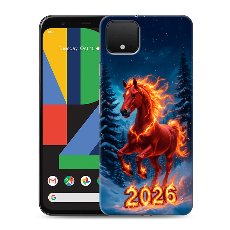 Силиконовый чехол на Google Pixel 4 XL с принтом Новый год коня Силиконовый чехол на Google Pixel 4 XL с принтом Новый год коня