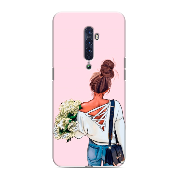 Силиконовый чехол на OPPO Reno2 с принтом Девушка и букет Силиконовый чехол на OPPO Reno2 с принтом Девушка и букет