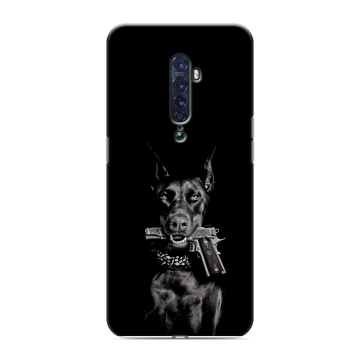 Силиконовый чехол на OPPO Reno2 с принтом Доберман и пистолет
