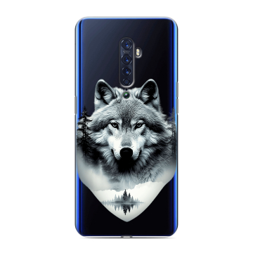 Силиконовый чехол на OPPO Reno2 с принтом Волк в лесу Силиконовый чехол на OPPO Reno2 с принтом Волк в лесу