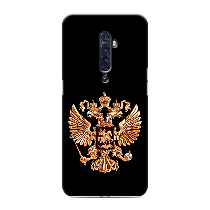 Пластиковый чехол на OPPO Reno2 с принтом Герб России золотой Пластиковый чехол на OPPO Reno2 с принтом Герб России золотой