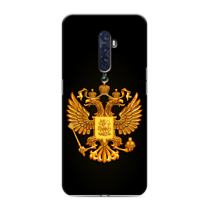 Пластиковый чехол на OPPO Reno2 с принтом Герб России желтый Пластиковый чехол на OPPO Reno2 с принтом Герб России желтый