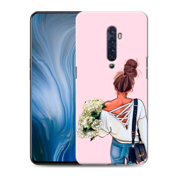 Силиконовый противоударный чехол на OPPO Reno2 Z с принтом Девушка и букет Силиконовый противоударный чехол на OPPO Reno2 Z с принтом Девушка и букет