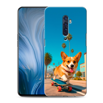 Силиконовый противоударный чехол на OPPO Reno2 Z с принтом Корги на скейте Силиконовый противоударный чехол на OPPO Reno2 Z с принтом Корги на скейте