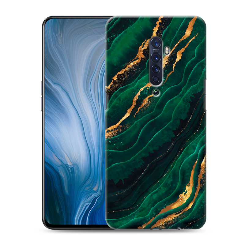 Силиконовый противоударный чехол на OPPO Reno2 Z с принтом Мрамор зеленое золото Силиконовый противоударный чехол на OPPO Reno2 Z с принтом Мрамор зеленое золото