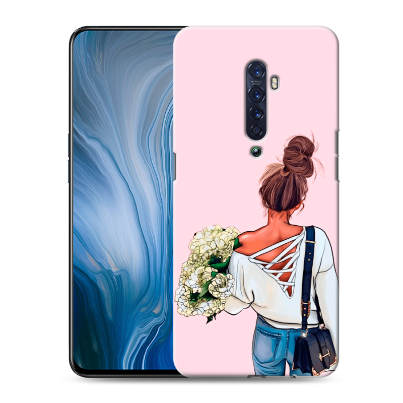 Пластиковый чехол на OPPO Reno2 Z с принтом Девушка и букет Пластиковый чехол на OPPO Reno2 Z с принтом Девушка и букет