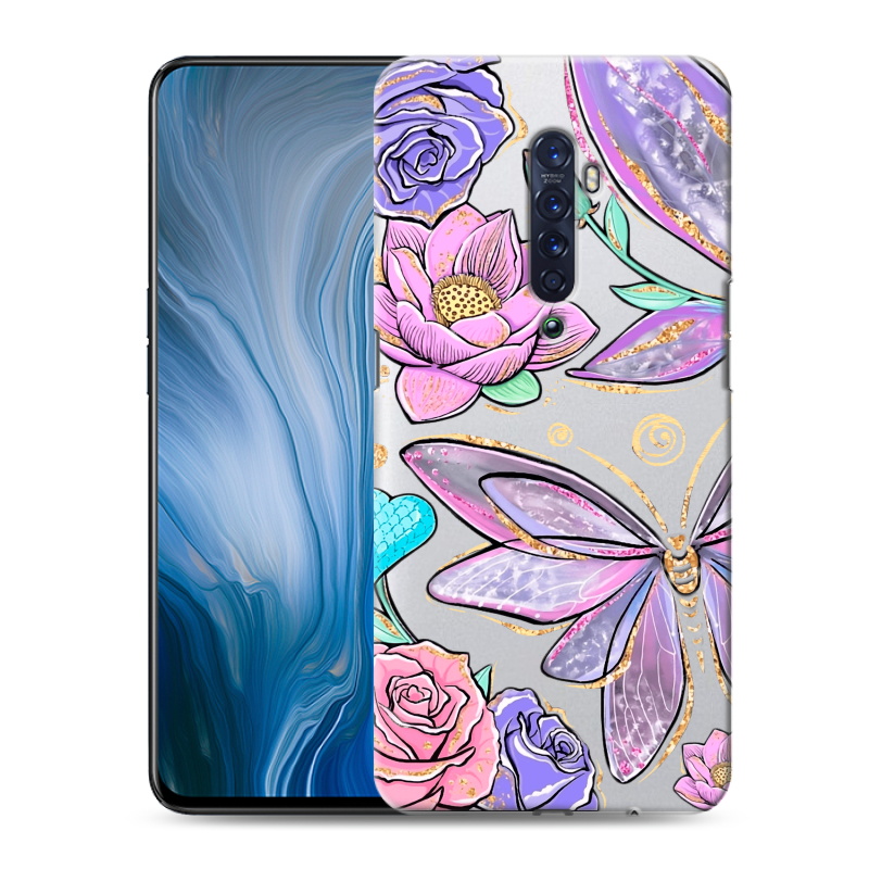 Силиконовый противоударный чехол на OPPO Reno2 Z с принтом Бабочки и цветы Силиконовый противоударный чехол на OPPO Reno2 Z с принтом Бабочки и цветы