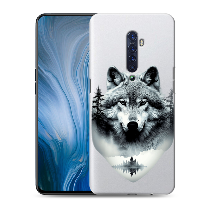 Пластиковый чехол на OPPO Reno2 Z с принтом Волк в лесу Пластиковый чехол на OPPO Reno2 Z с принтом Волк в лесу