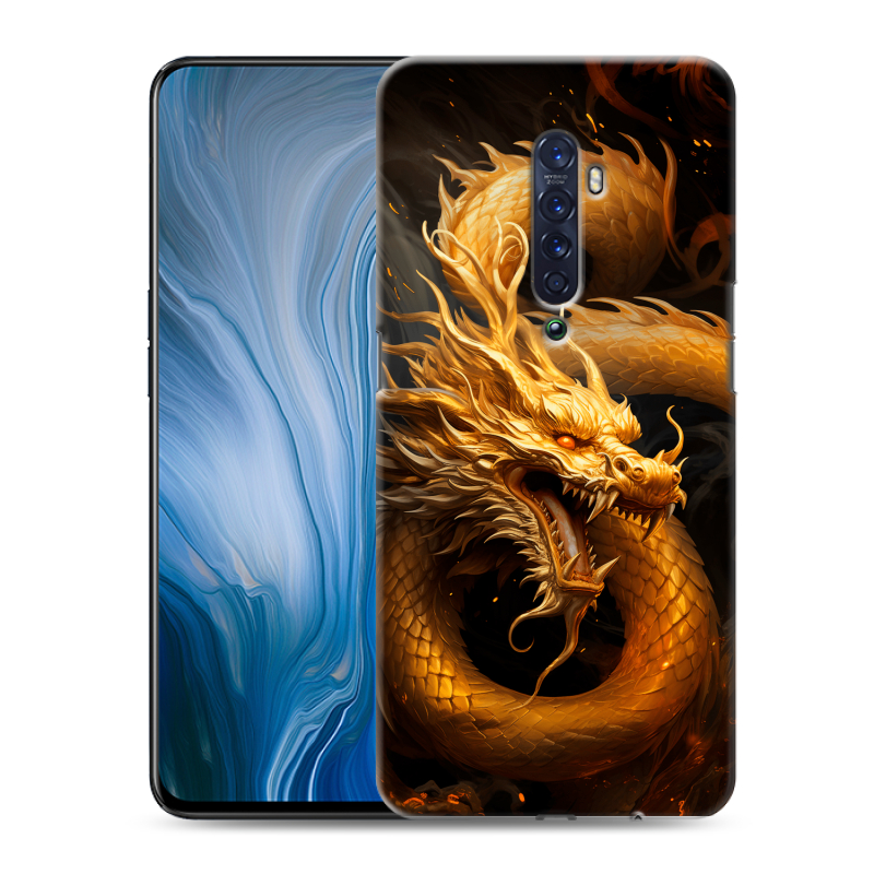 Силиконовый противоударный чехол на OPPO Reno2 Z с принтом Золотой дракон Силиконовый противоударный чехол на OPPO Reno2 Z с принтом Золотой дракон