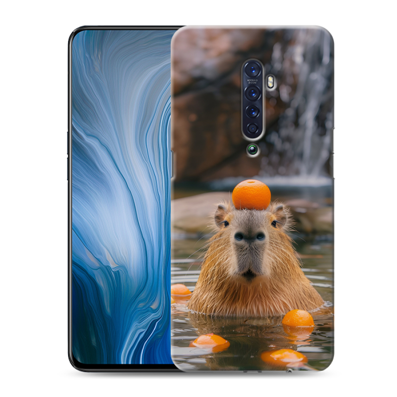 Силиконовый противоударный чехол на OPPO Reno2 Z с принтом Капибара с апельсином Силиконовый противоударный чехол на OPPO Reno2 Z с принтом Капибара с апельсином