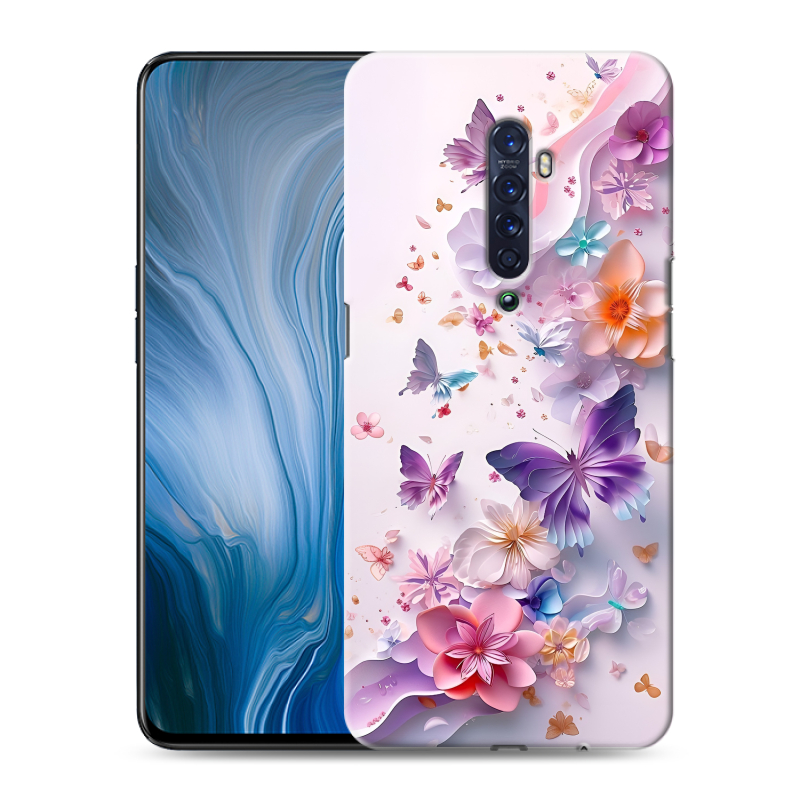 Пластиковый чехол на OPPO Reno2 Z с принтом цветы бабочки Пластиковый чехол на OPPO Reno2 Z с принтом цветы бабочки