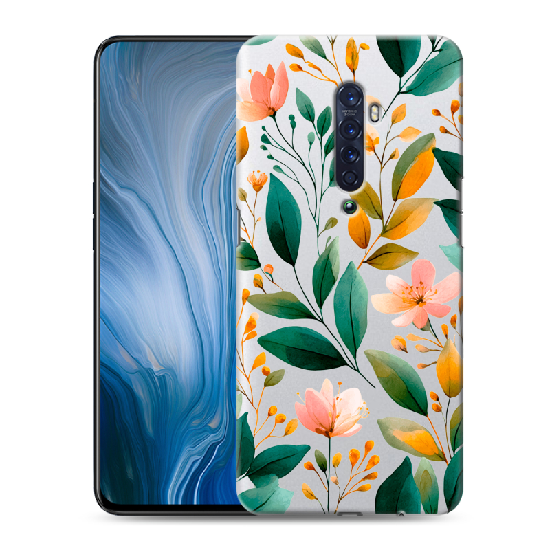 Силиконовый противоударный чехол на OPPO Reno2 Z с принтом Цветы паттерн Силиконовый противоударный чехол на OPPO Reno2 Z с принтом Цветы паттерн
