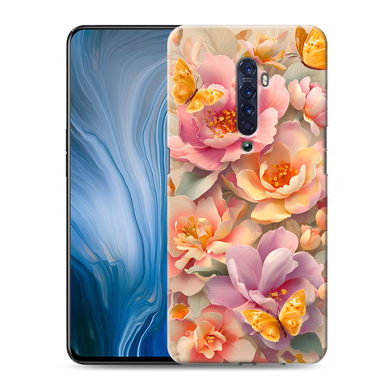 Силиконовый противоударный чехол на OPPO Reno2 Z с принтом Цветы и бабочки Силиконовый противоударный чехол на OPPO Reno2 Z с принтом Цветы и бабочки