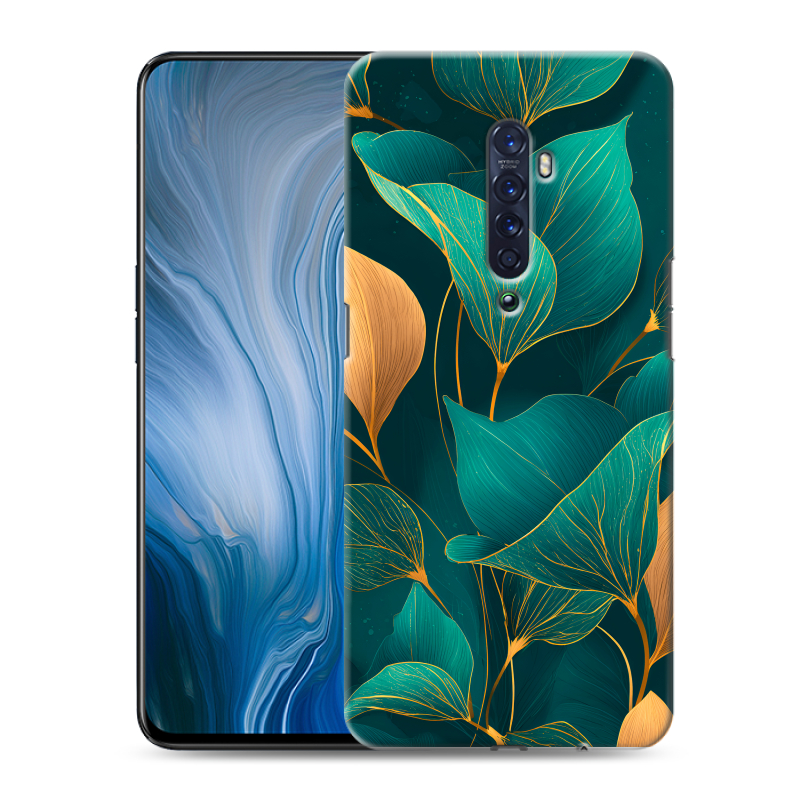 Силиконовый противоударный чехол на OPPO Reno2 Z с принтом Листья и золото Силиконовый противоударный чехол на OPPO Reno2 Z с принтом Листья и золото