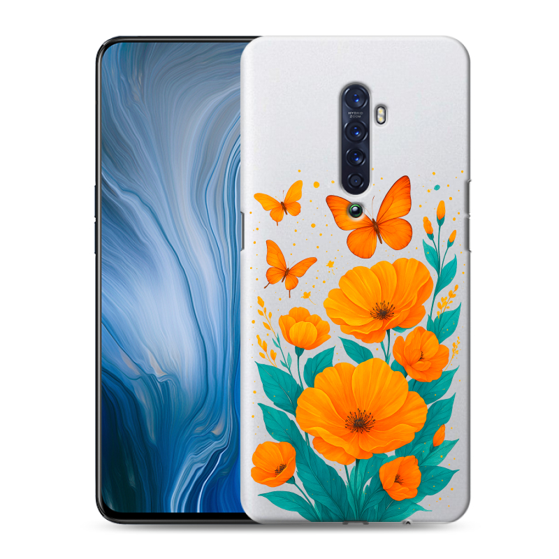 Пластиковый чехол на OPPO Reno2 Z с принтом цветы бабочки Пластиковый чехол на OPPO Reno2 Z с принтом цветы бабочки