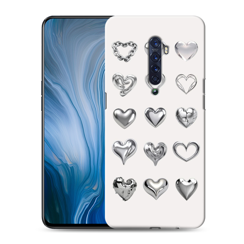 Силиконовый противоударный чехол на OPPO Reno2 Z с принтом Y2K сердечки Силиконовый противоударный чехол на OPPO Reno2 Z с принтом Y2K сердечки