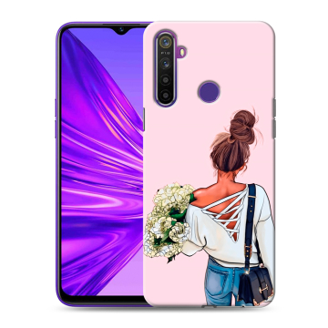 Силиконовый чехол на Realme 5 с принтом Девушка и букет Силиконовый чехол на Realme 5 с принтом Девушка и букет