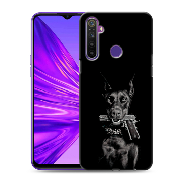 Силиконовый чехол на Realme 5 с принтом Доберман и пистолет Силиконовый чехол на Realme 5 с принтом Доберман и пистолет