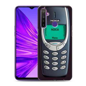 Силиконовый чехол на Realme 5 с принтом Старый телефон