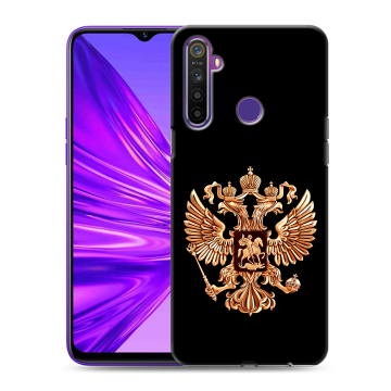 Силиконовый чехол на Realme 5 с принтом Герб России золотой