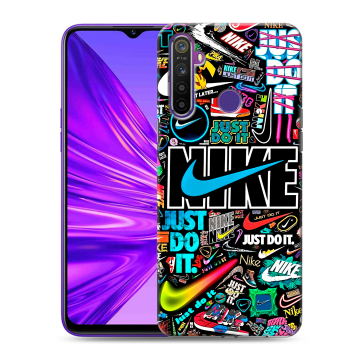 Силиконовый чехол на Realme 5 с принтом найк nike черный