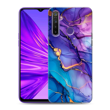Силиконовый чехол на Realme 5 с принтом синий мрамор Силиконовый чехол на Realme 5 с принтом синий мрамор