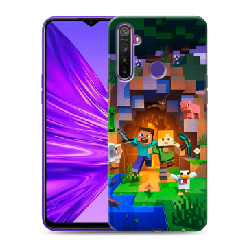 Силиконовый чехол на Realme 5 с принтом Майнкрафт Minecraft