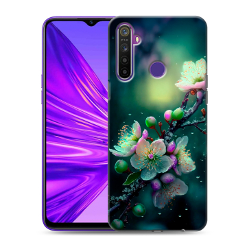 Силиконовый чехол на Realme 5 с принтом Цветы и мрамор Силиконовый чехол на Realme 5 с принтом Цветы и мрамор