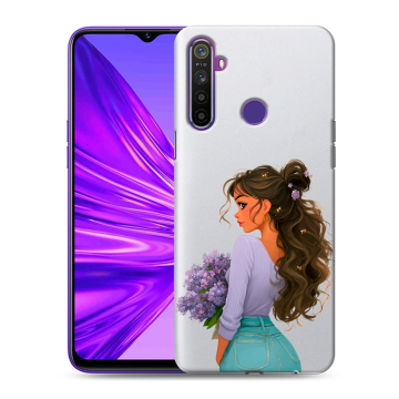 Силиконовый чехол на Realme 5 с принтом девушка цветы Силиконовый чехол на Realme 5 с принтом девушка цветы