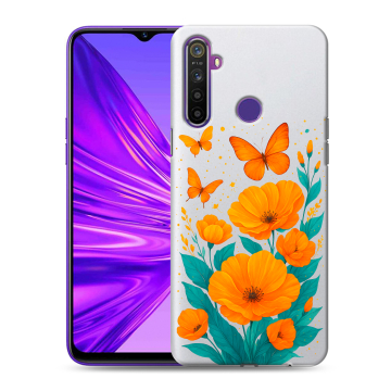Силиконовый чехол на Realme 5 с принтом цветы бабочки Силиконовый чехол на Realme 5 с принтом цветы бабочки