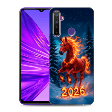 Силиконовый чехол на Realme 5 с принтом Новый год коня Силиконовый чехол на Realme 5 с принтом Новый год коня