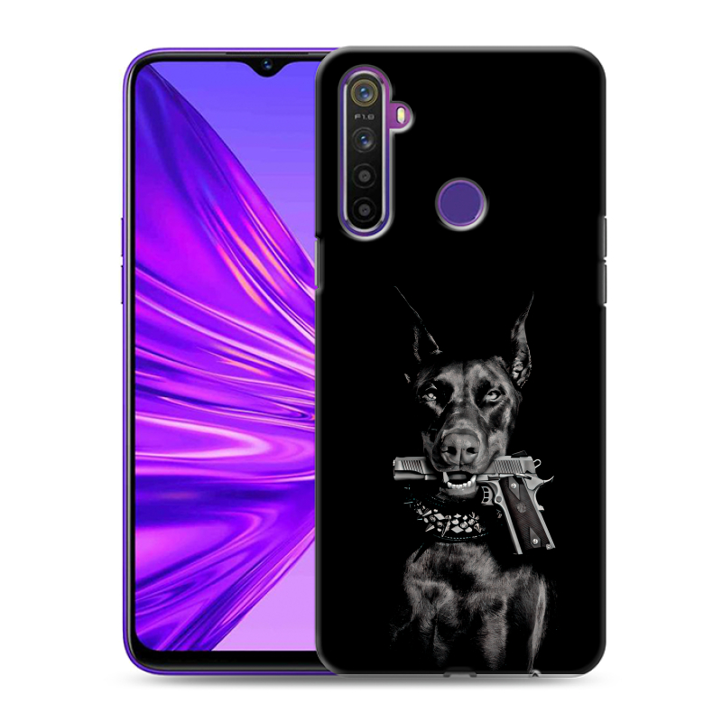 Силиконовый чехол на Realme 5 с принтом Доберман и пистолет Силиконовый чехол на Realme 5 с принтом Доберман и пистолет