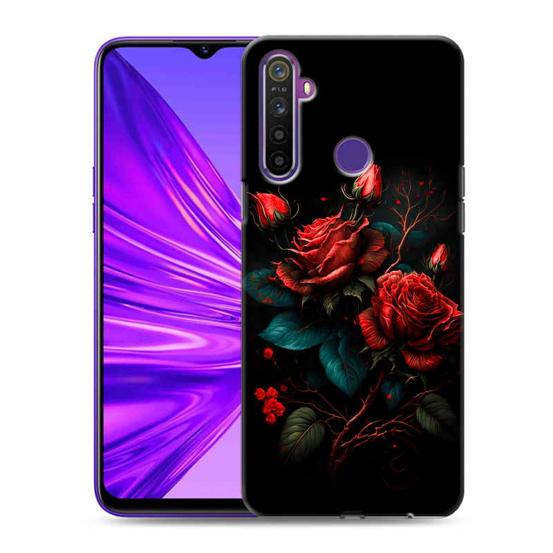Силиконовый противоударный чехол на Realme 5 с принтом Розы красные Силиконовый противоударный чехол на Realme 5 с принтом Розы красные