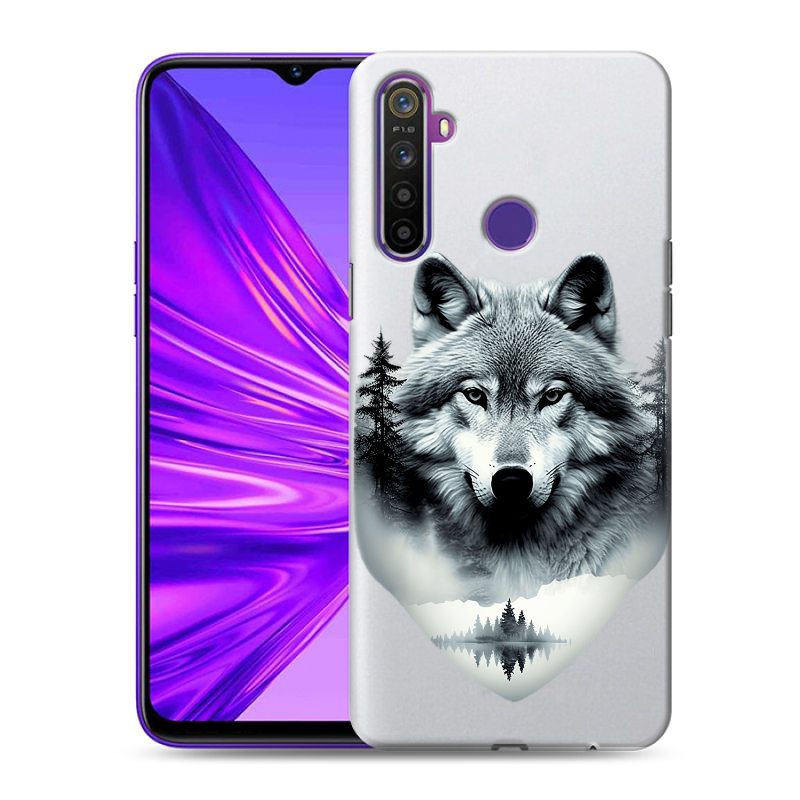 Силиконовый чехол на Realme 5 с принтом Волк в лесу Силиконовый чехол на Realme 5 с принтом Волк в лесу