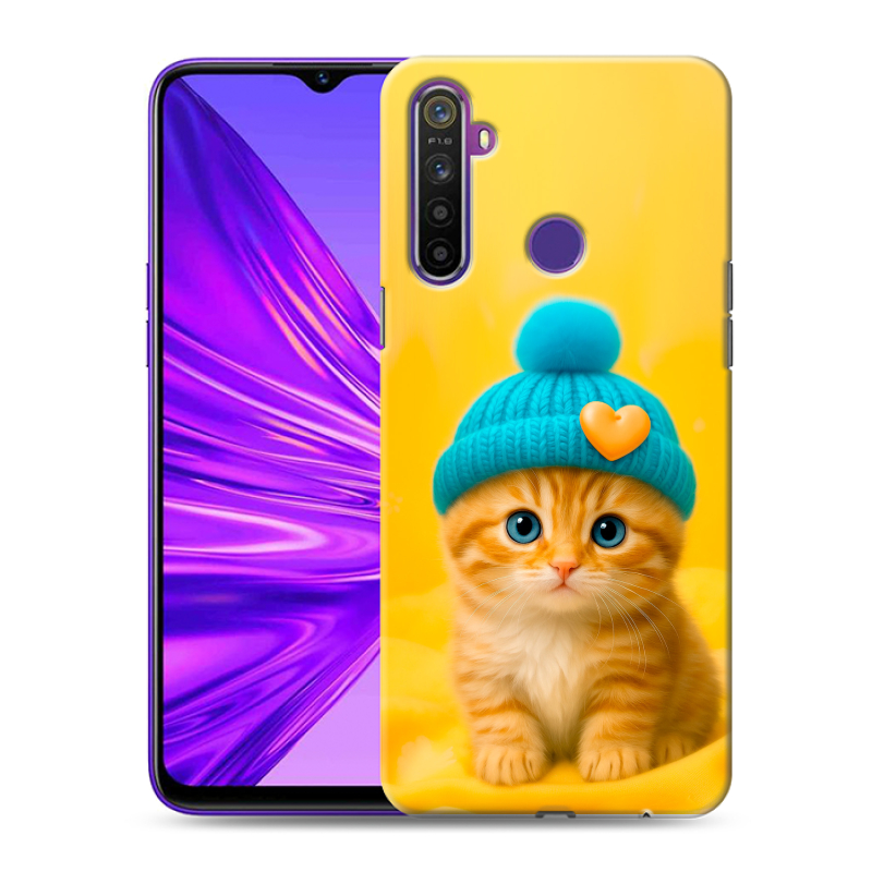 Силиконовый противоударный чехол на Realme 5 с принтом Котенок в шапке Силиконовый противоударный чехол на Realme 5 с принтом Котенок в шапке