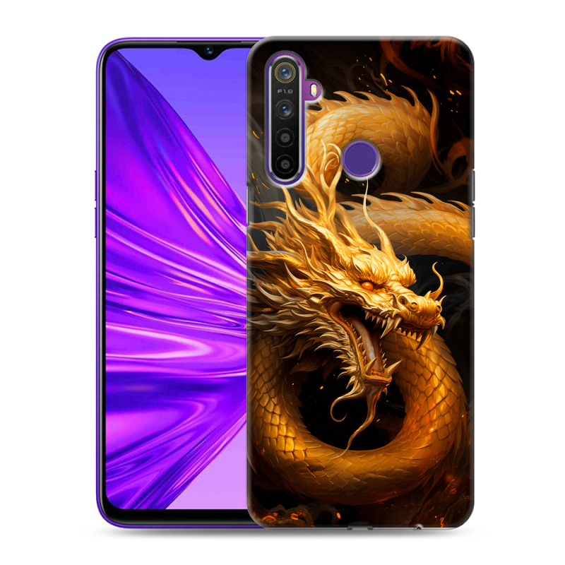 Силиконовый противоударный чехол на Realme 5 с принтом Золотой дракон Силиконовый противоударный чехол на Realme 5 с принтом Золотой дракон