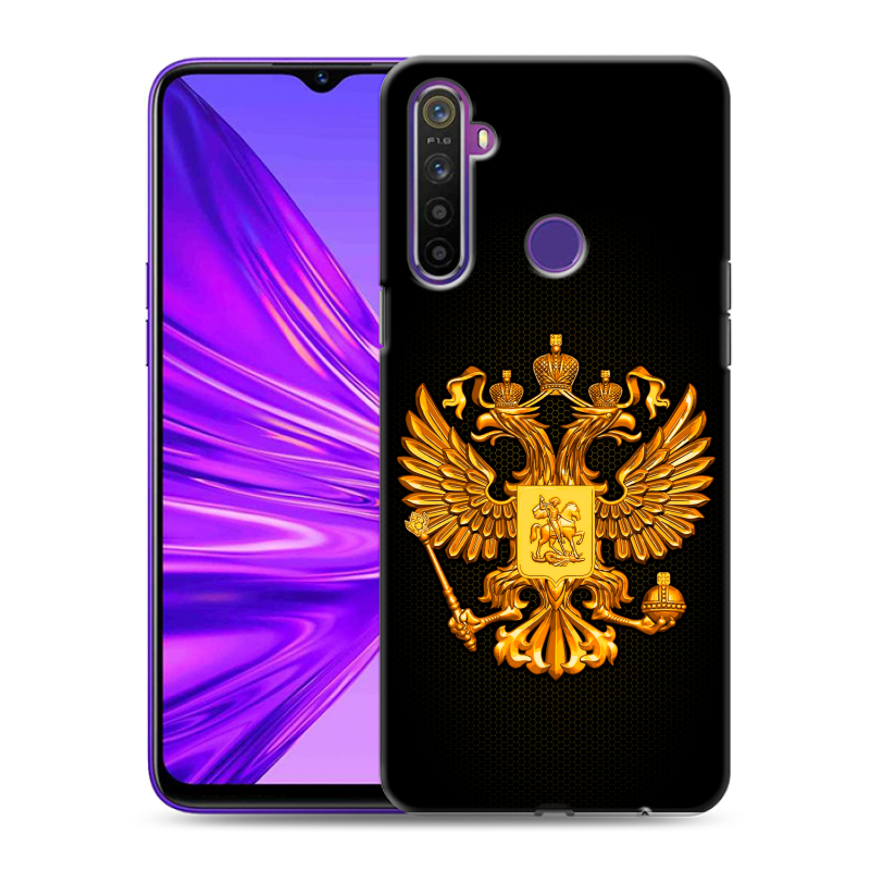 Силиконовый противоударный чехол на Realme 5 с принтом Герб России желтый Силиконовый противоударный чехол на Realme 5 с принтом Герб России желтый