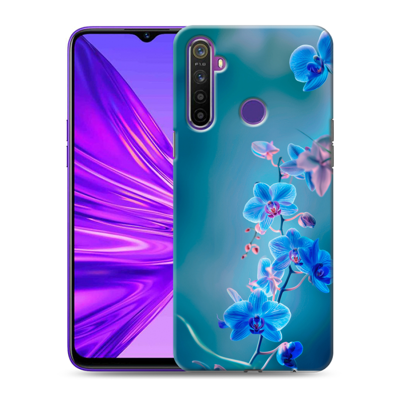 Силиконовый чехол на Realme 5 с принтом Голубые цветы Силиконовый чехол на Realme 5 с принтом Голубые цветы