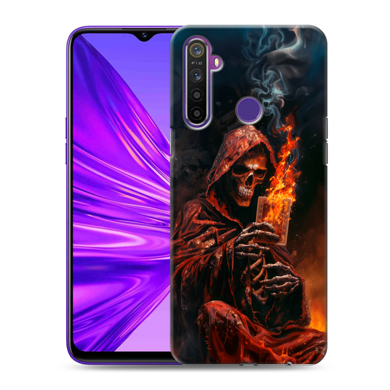 Силиконовый противоударный чехол на Realme 5 с принтом Скелет и карты Силиконовый противоударный чехол на Realme 5 с принтом Скелет и карты