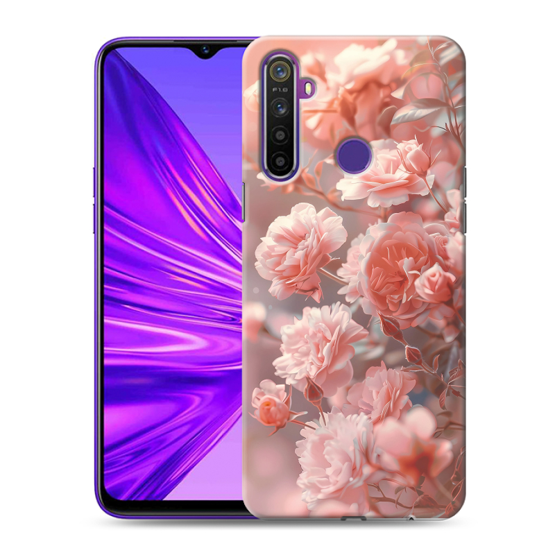 Силиконовый противоударный чехол на Realme 5 с принтом Розовые розы Силиконовый противоударный чехол на Realme 5 с принтом Розовые розы