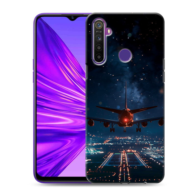 Силиконовый противоударный чехол на Realme 5 с принтом самолет Силиконовый противоударный чехол на Realme 5 с принтом самолет